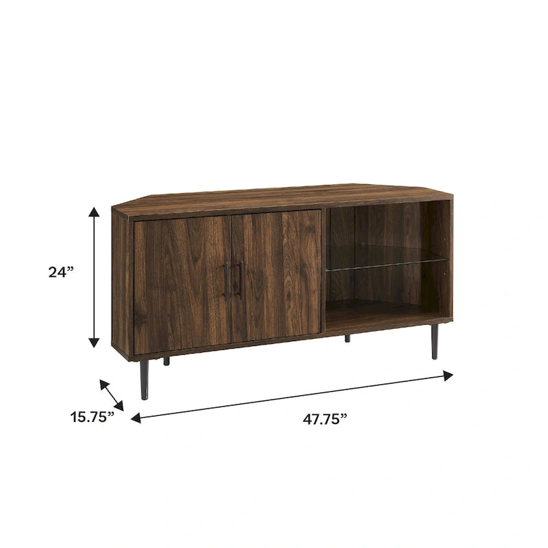 Meuble TV d'angle pour téléviseurs jusqu'à 55" | Gris Ardoise / Bouleau / Noyer Foncé | 2 portes