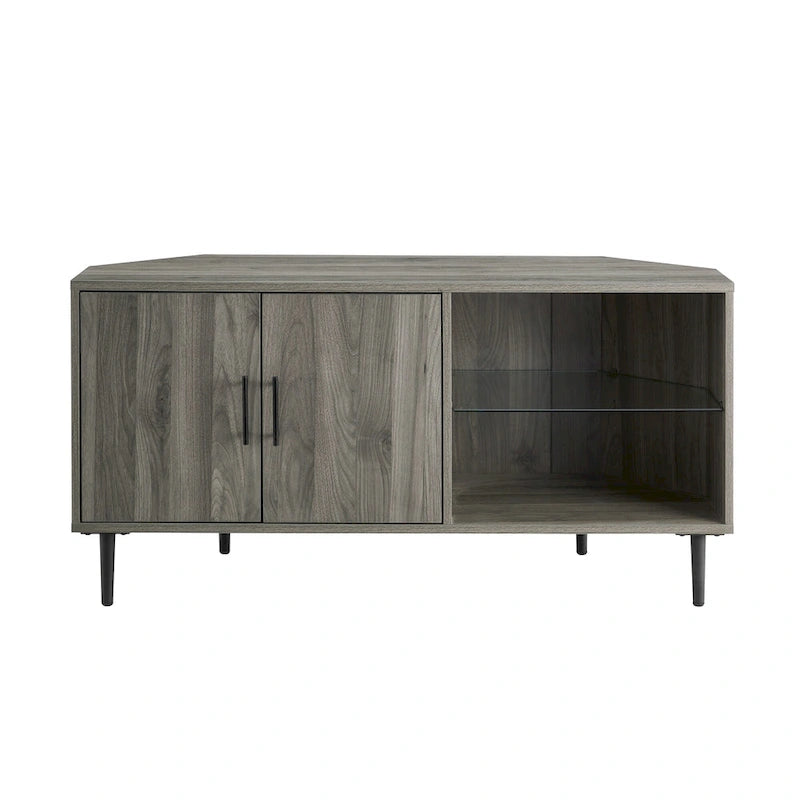 Meuble TV d'angle pour téléviseurs jusqu'à 55" | Gris Ardoise / Bouleau / Noyer Foncé | 2 portes