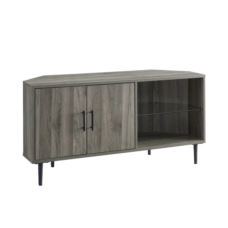 Meuble TV d'angle pour téléviseurs jusqu'à 55" | Gris Ardoise / Bouleau / Noyer Foncé | 2 portes