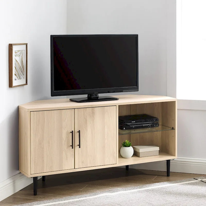 Meuble TV d'angle pour téléviseurs jusqu'à 55" | Gris Ardoise / Bouleau / Noyer Foncé | 2 portes