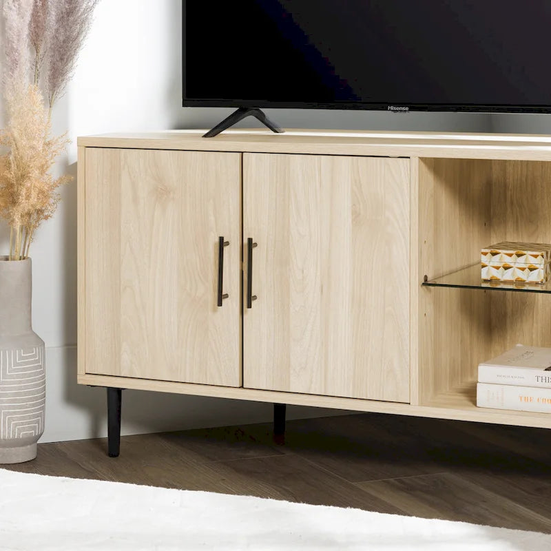 Meuble TV d'angle pour téléviseurs jusqu'à 55" | Gris Ardoise / Bouleau / Noyer Foncé | 2 portes