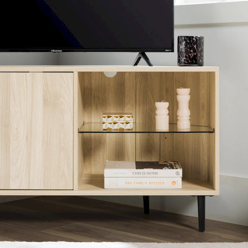 Meuble TV d'angle pour téléviseurs jusqu'à 55" | Gris Ardoise / Bouleau / Noyer Foncé | 2 portes