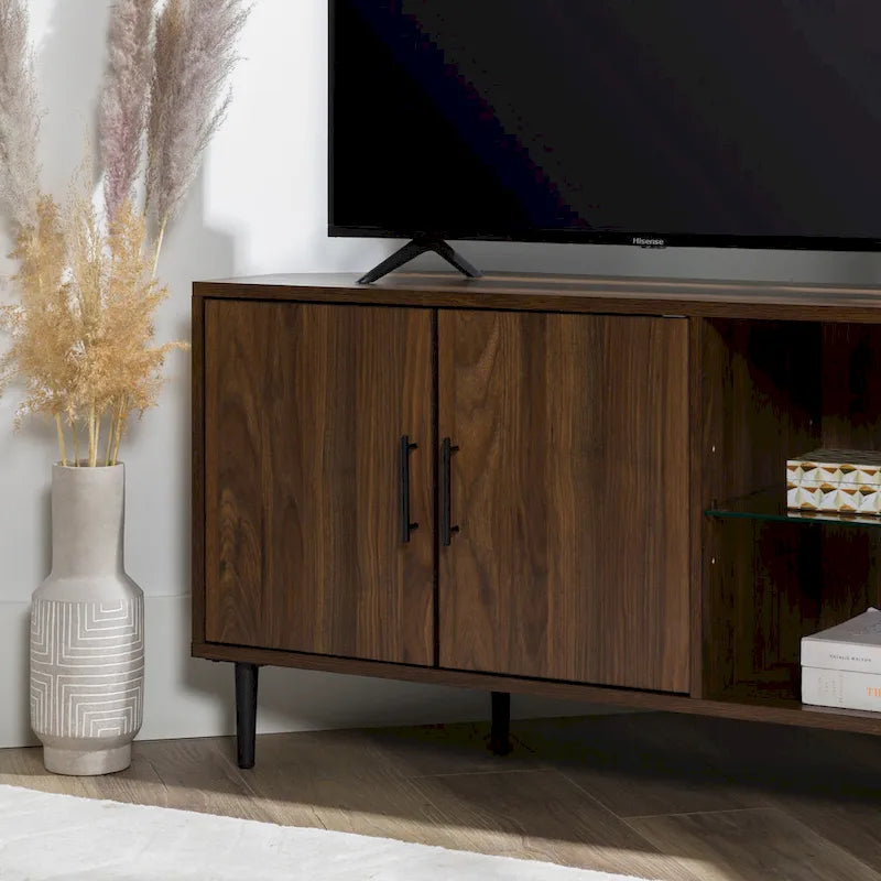 Meuble TV d'angle pour téléviseurs jusqu'à 55" | Gris Ardoise / Bouleau / Noyer Foncé | 2 portes