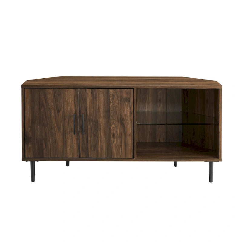 Meuble TV d'angle pour téléviseurs jusqu'à 55" | Gris Ardoise / Bouleau / Noyer Foncé | 2 portes