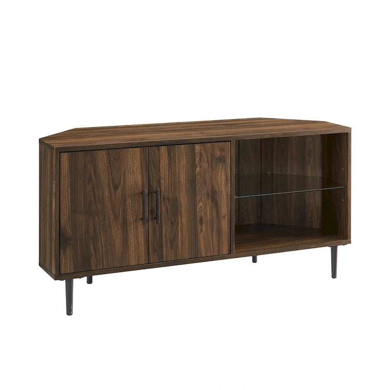 Meuble TV d'angle pour téléviseurs jusqu'à 55" | Gris Ardoise / Bouleau / Noyer Foncé | 2 portes