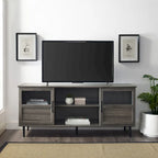Meuble TV 2 portes 58", Chêne rustique / Gris ardoise / Noyer foncé, Convient aux téléviseurs jusqu'à 65"