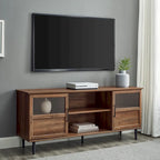 Meuble TV 2 portes 58", Chêne rustique / Gris ardoise / Noyer foncé, Convient aux téléviseurs jusqu'à 65"