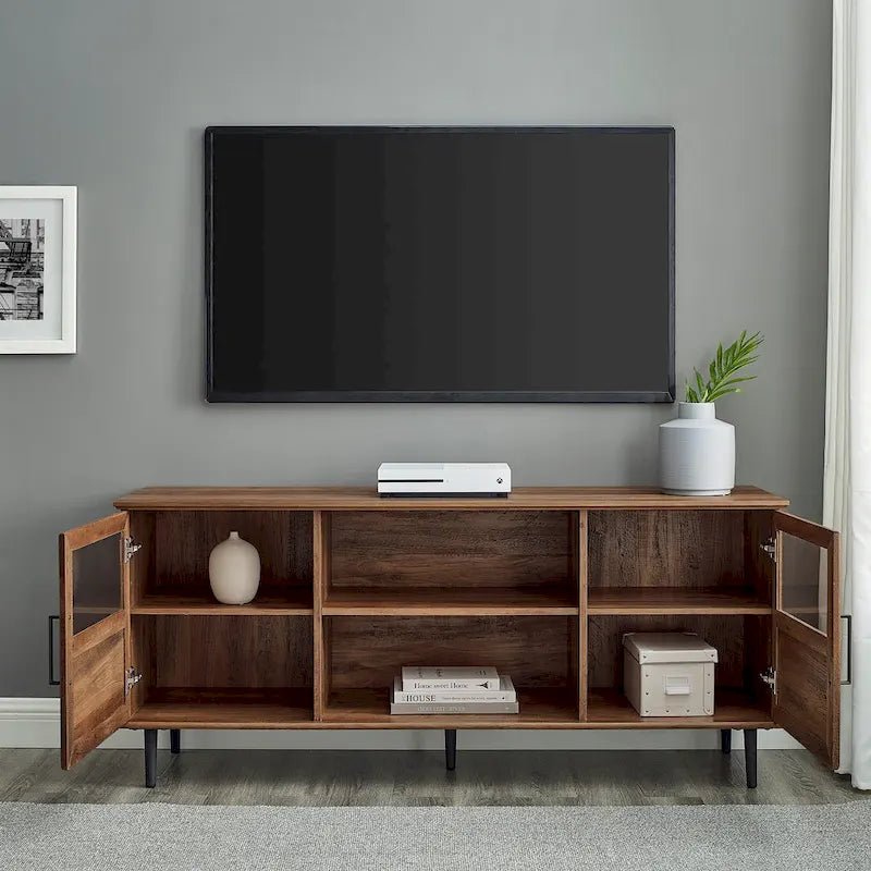 Meuble TV 2 portes 58", Chêne rustique / Gris ardoise / Noyer foncé, Convient aux téléviseurs jusqu'à 65"