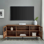 Meuble TV 2 portes 58", Chêne rustique / Gris ardoise / Noyer foncé, Convient aux téléviseurs jusqu'à 65"