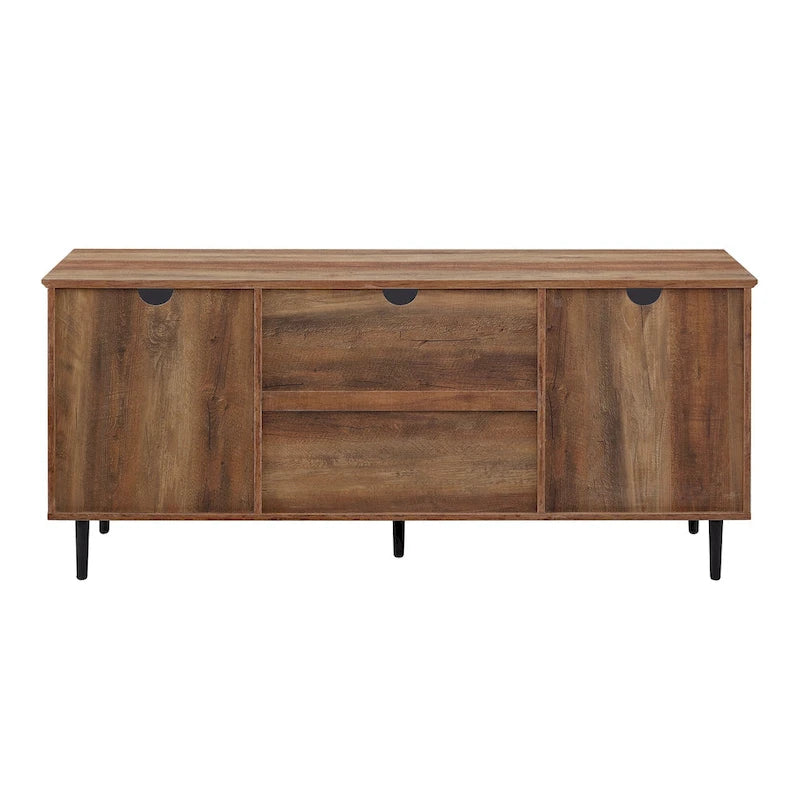 Meuble TV 2 portes 58", Chêne rustique / Gris ardoise / Noyer foncé, Convient aux téléviseurs jusqu'à 65"
