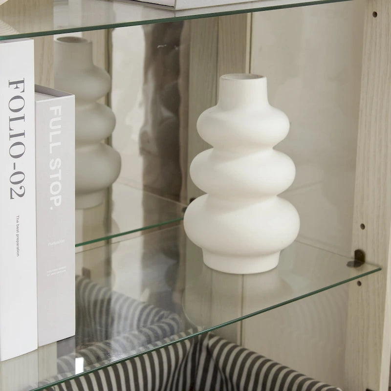 Vitrine d'exposition en verre éclairée, 2 portes 1 tiroir, étagères réglables
