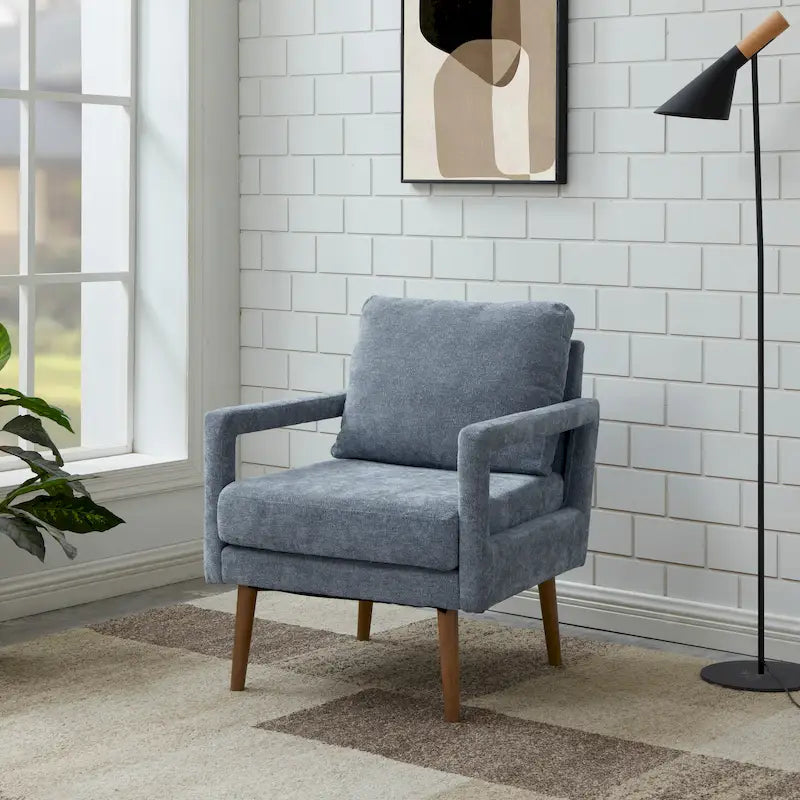 Fauteuil d'appoint, 1 place, bleu, moderne du milieu du siècle, en chenille