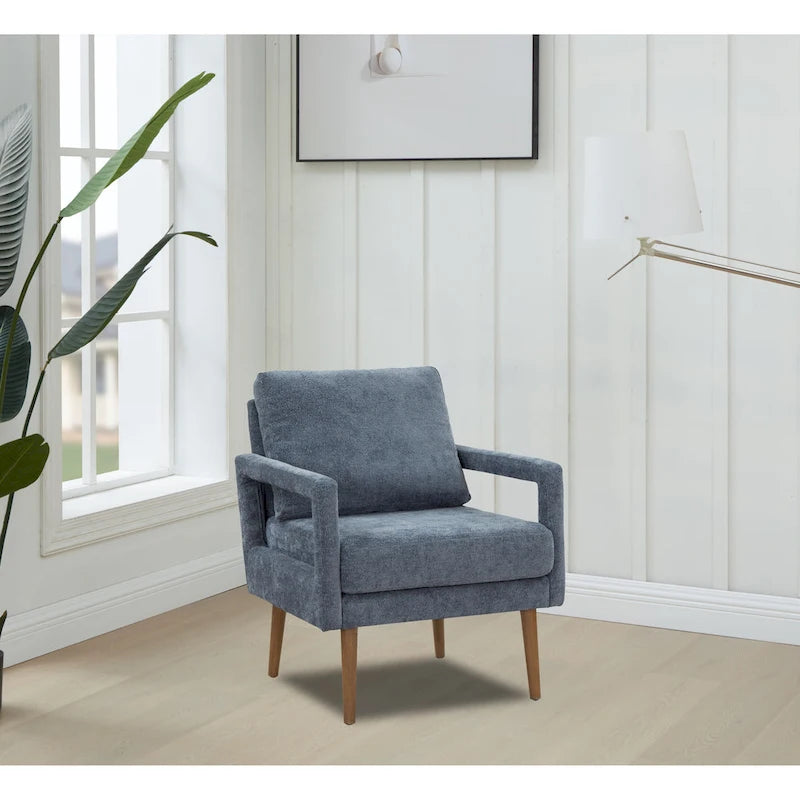 Fauteuil d'appoint, 1 place, bleu, moderne du milieu du siècle, en chenille