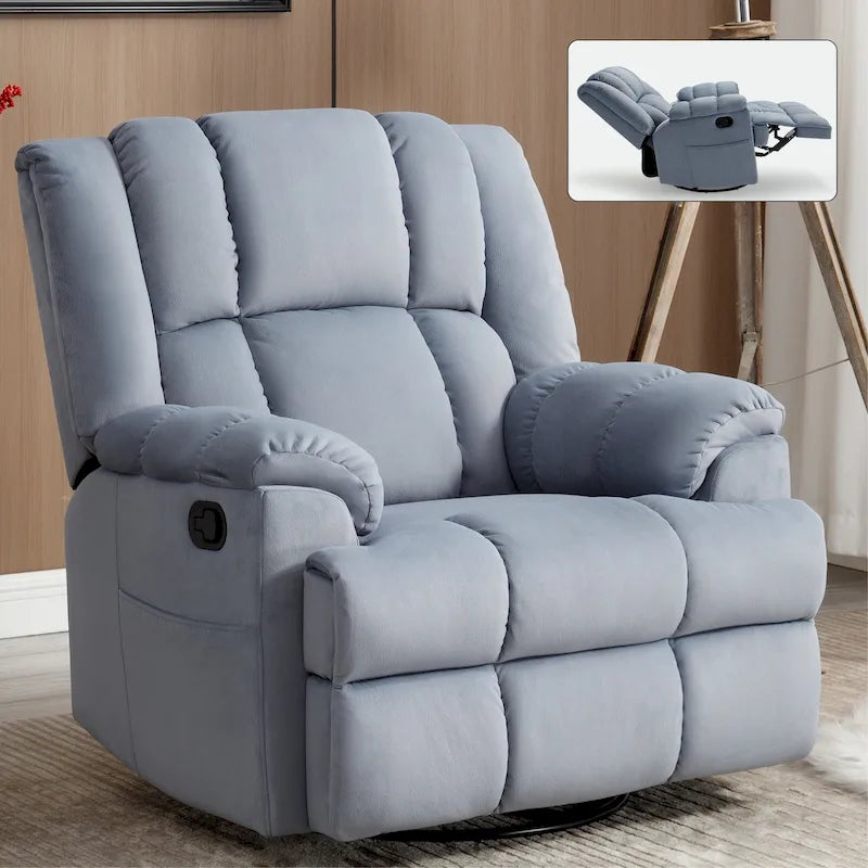 Fauteuil inclinable, pivotant et berçant surdimensionné beige/bleu/vert, pivotant à 360°, inclinable à 155°, une place