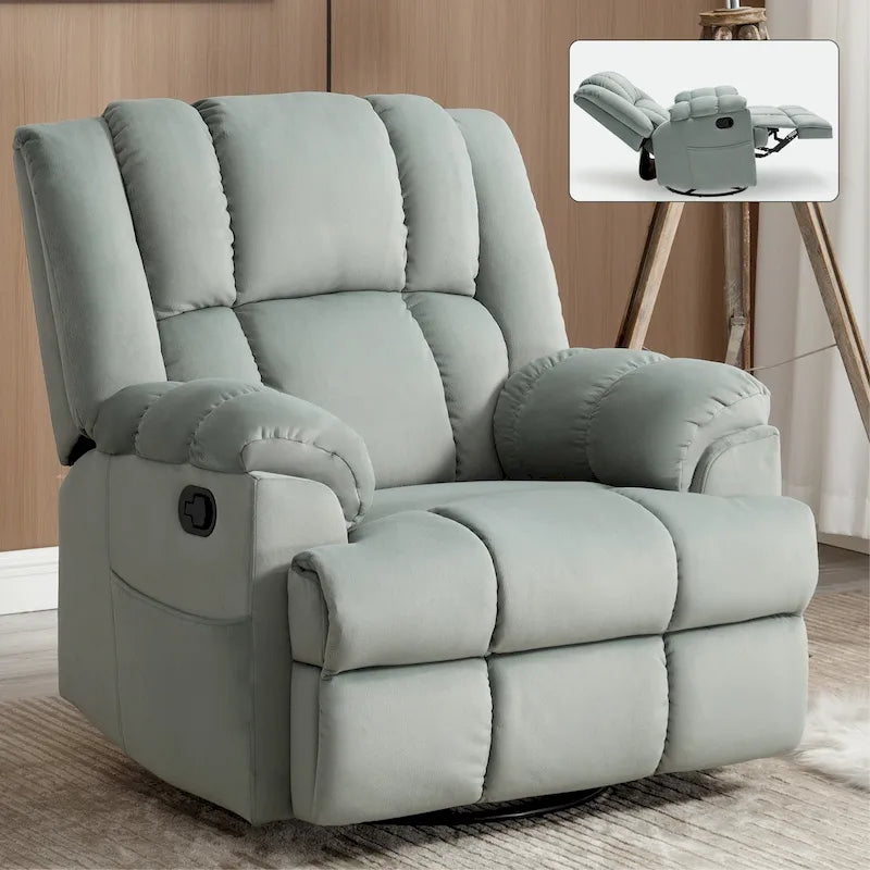 Fauteuil inclinable, pivotant et berçant surdimensionné beige/bleu/vert, pivotant à 360°, inclinable à 155°, une place