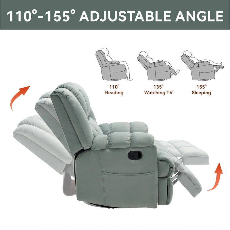 Fauteuil inclinable, pivotant et berçant surdimensionné beige/bleu/vert, pivotant à 360°, inclinable à 155°, une place