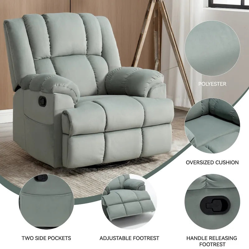 Fauteuil inclinable, pivotant et berçant surdimensionné beige/bleu/vert, pivotant à 360°, inclinable à 155°, une place
