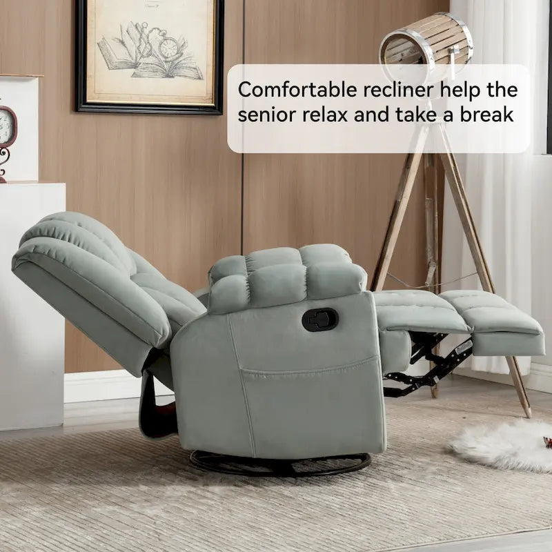 Fauteuil inclinable, pivotant et berçant surdimensionné beige/bleu/vert, pivotant à 360°, inclinable à 155°, une place