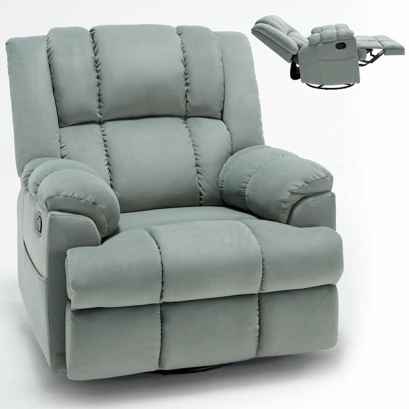 Fauteuil inclinable, pivotant et berçant surdimensionné beige/bleu/vert, pivotant à 360°, inclinable à 155°, une place