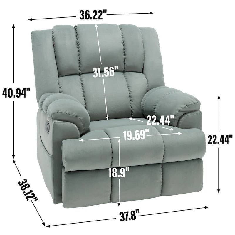 Fauteuil inclinable, pivotant et berçant surdimensionné beige/bleu/vert, pivotant à 360°, inclinable à 155°, une place