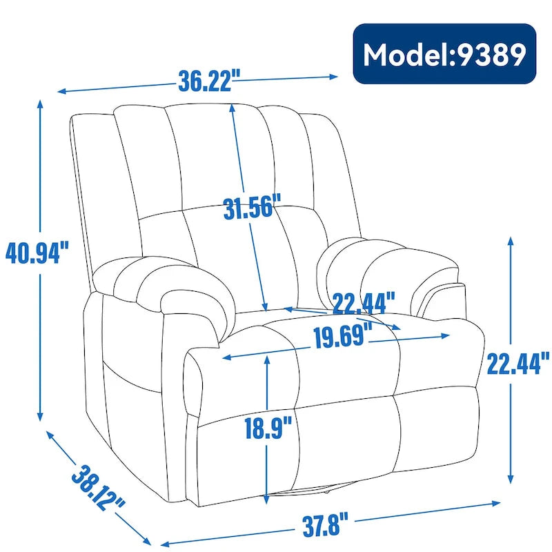 Fauteuil inclinable, pivotant et berçant surdimensionné beige/bleu/vert, pivotant à 360°, inclinable à 155°, une place