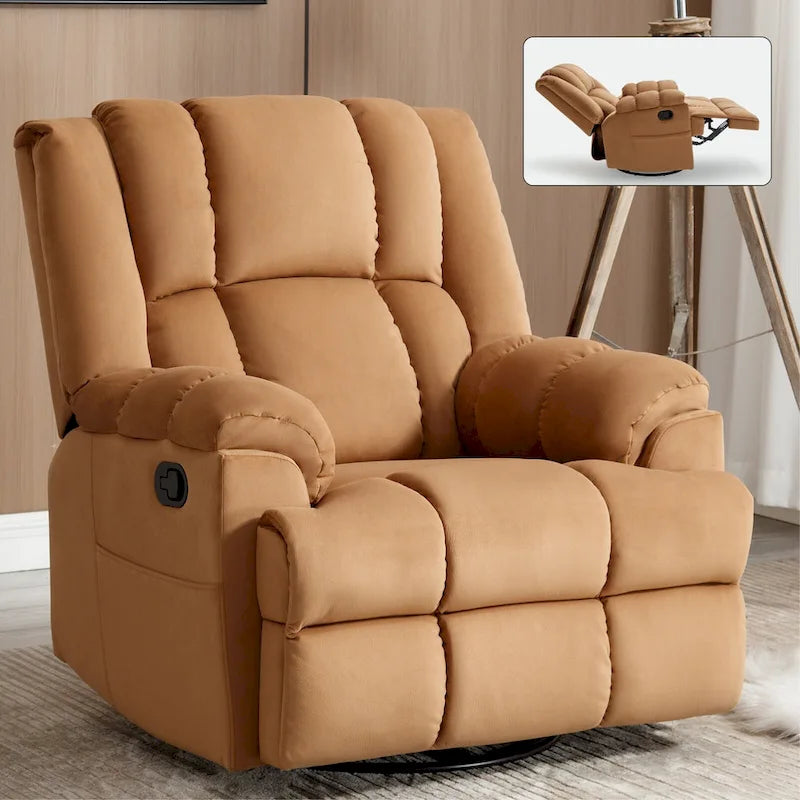 Fauteuil inclinable, pivotant et berçant surdimensionné beige/bleu/vert, pivotant à 360°, inclinable à 155°, une place
