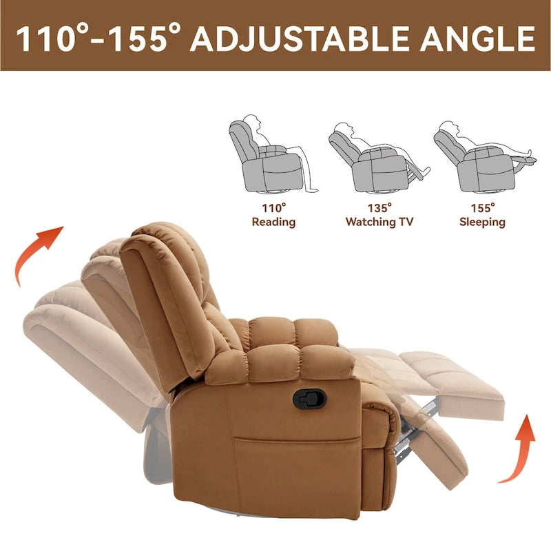 Fauteuil inclinable, pivotant et berçant surdimensionné beige/bleu/vert, pivotant à 360°, inclinable à 155°, une place
