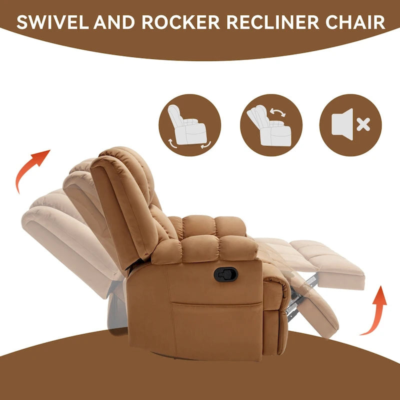 Fauteuil inclinable, pivotant et berçant surdimensionné beige/bleu/vert, pivotant à 360°, inclinable à 155°, une place