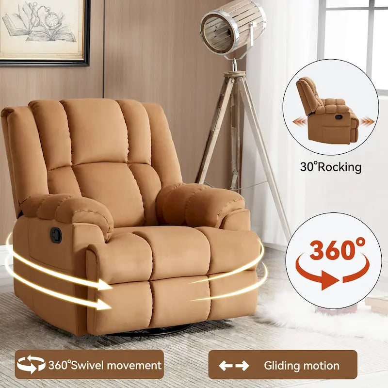 Fauteuil inclinable, pivotant et berçant surdimensionné beige/bleu/vert, pivotant à 360°, inclinable à 155°, une place