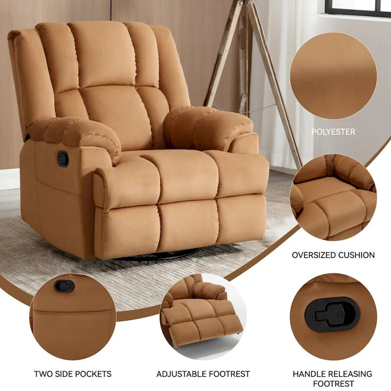 Fauteuil inclinable, pivotant et berçant surdimensionné beige/bleu/vert, pivotant à 360°, inclinable à 155°, une place