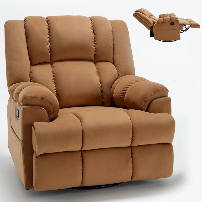 Fauteuil inclinable, pivotant et berçant surdimensionné beige/bleu/vert, pivotant à 360°, inclinable à 155°, une place
