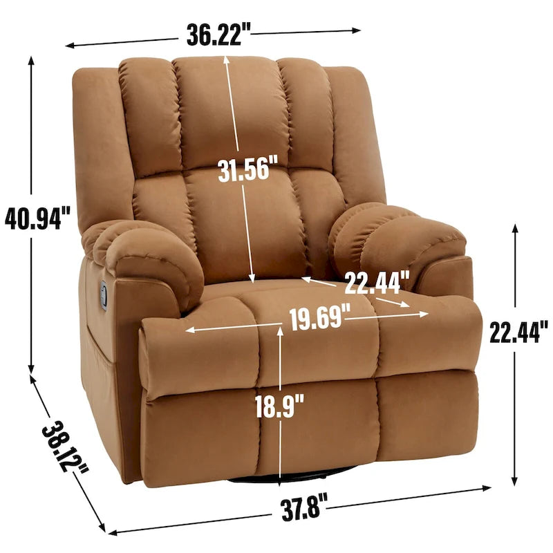 Fauteuil inclinable, pivotant et berçant surdimensionné beige/bleu/vert, pivotant à 360°, inclinable à 155°, une place