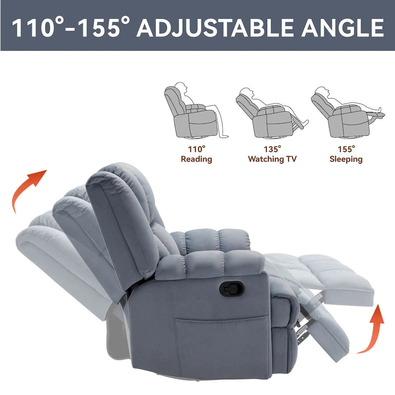 Fauteuil inclinable, pivotant et berçant surdimensionné beige/bleu/vert, pivotant à 360°, inclinable à 155°, une place