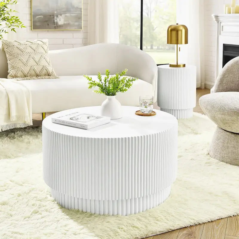 Table basse tonneau en H, style nordique, blanc/noir/vert, intérieur et extérieur, 1 personne