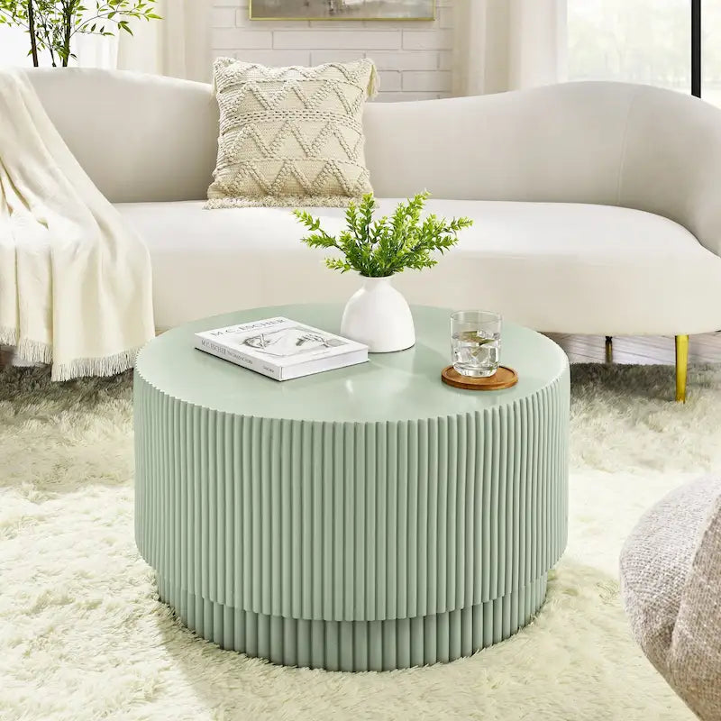 Table basse tonneau en H, style nordique, blanc/noir/vert, intérieur et extérieur, 1 personne