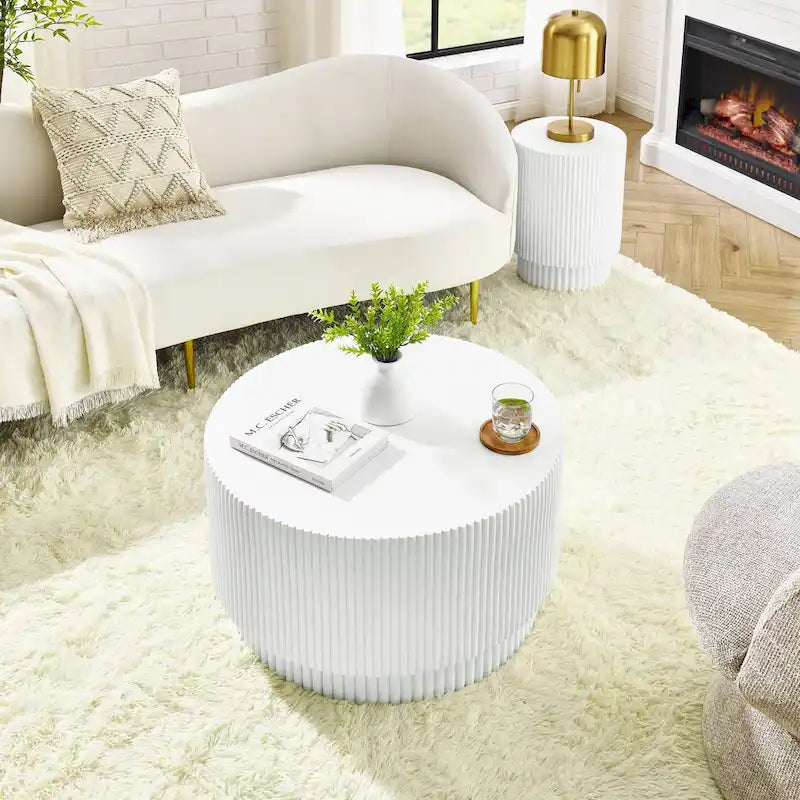 Table basse tonneau en H, style nordique, blanc/noir/vert, intérieur et extérieur, 1 personne