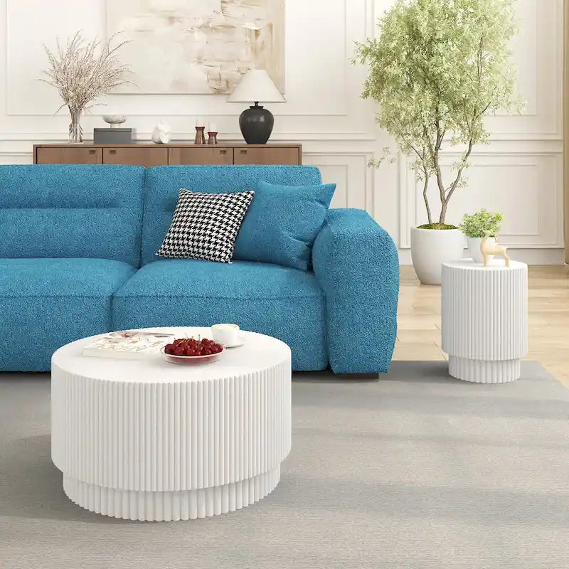 Table basse tonneau en H, style nordique, blanc/noir/vert, intérieur et extérieur, 1 personne