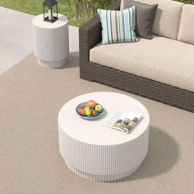 Table basse tonneau en H, style nordique, blanc/noir/vert, intérieur et extérieur, 1 personne
