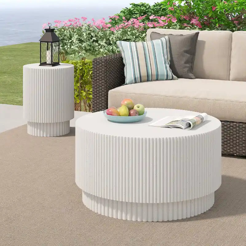 Table basse tonneau en H, style nordique, blanc/noir/vert, intérieur et extérieur, 1 personne