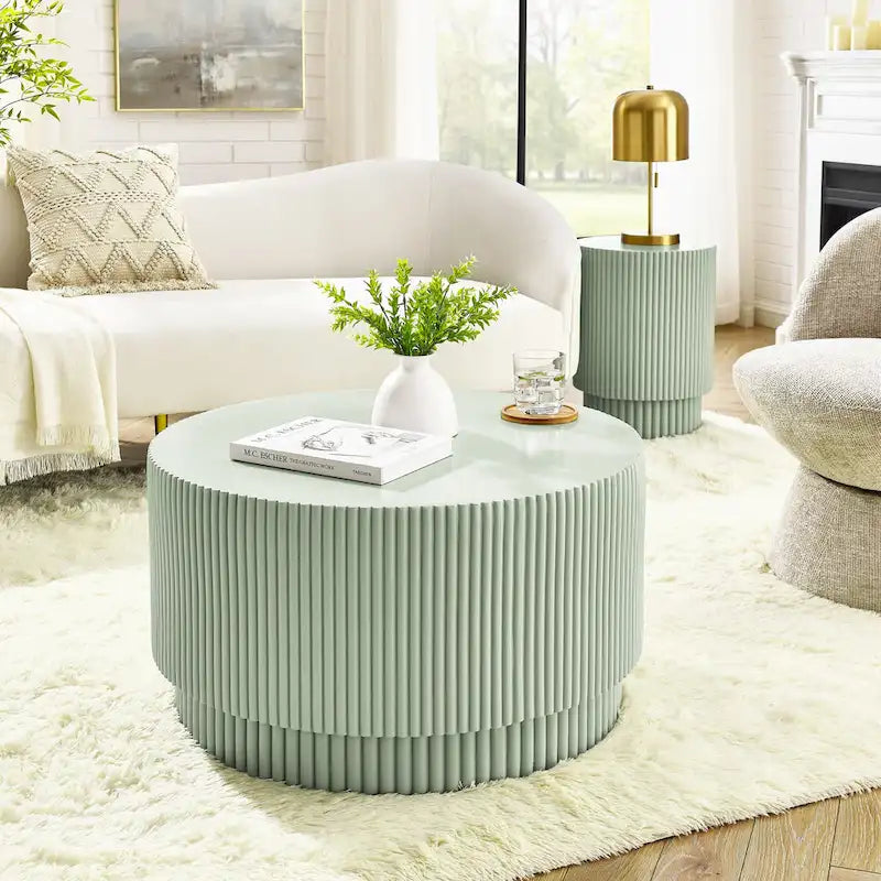 Table basse tonneau en H, style nordique, blanc/noir/vert, intérieur et extérieur, 1 personne