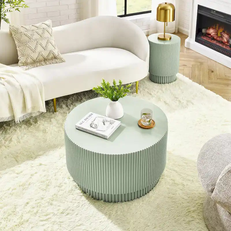 Table basse tonneau en H, style nordique, blanc/noir/vert, intérieur et extérieur, 1 personne