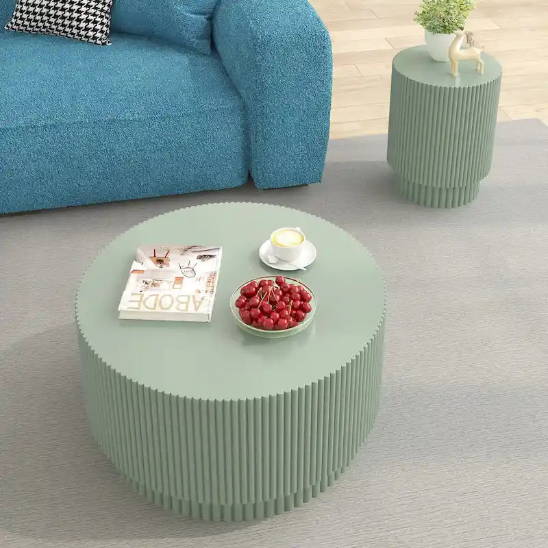 Table basse tonneau en H, style nordique, blanc/noir/vert, intérieur et extérieur, 1 personne