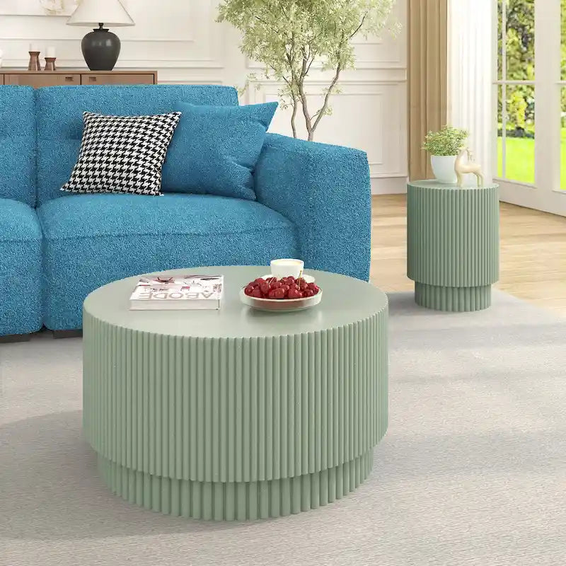 Table basse tonneau en H, style nordique, blanc/noir/vert, intérieur et extérieur, 1 personne
