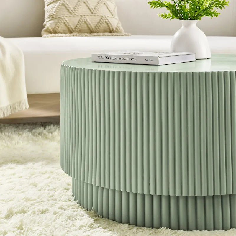 Table basse tonneau en H, style nordique, blanc/noir/vert, intérieur et extérieur, 1 personne