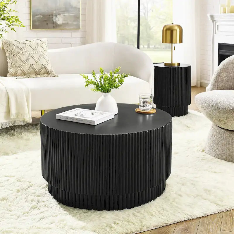 Table basse tonneau en H, style nordique, blanc/noir/vert, intérieur et extérieur, 1 personne