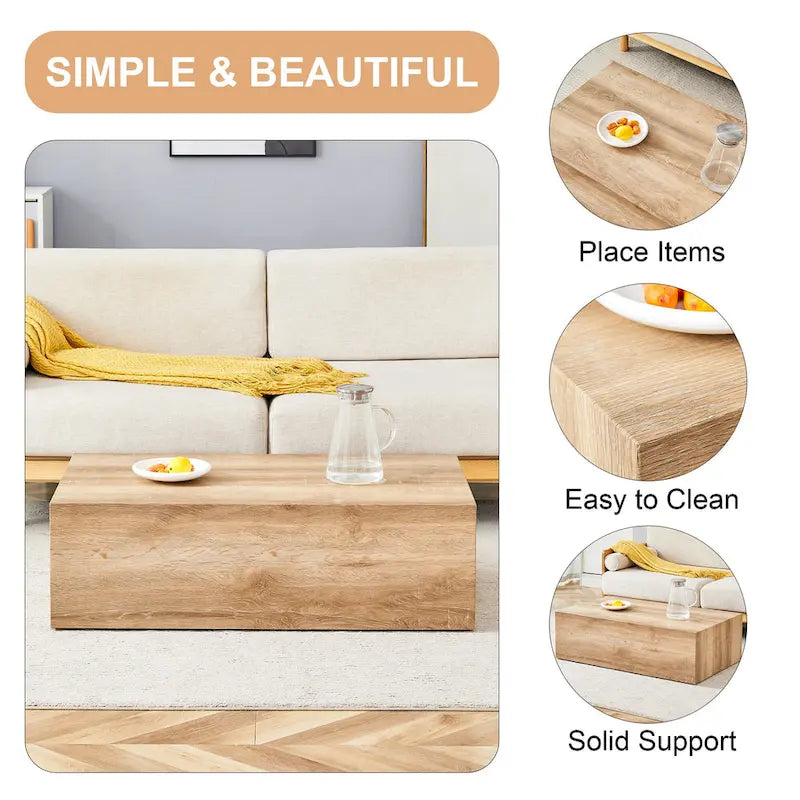 Table basse rectangulaire couleur bois, MDF, 1 place, 99 cm × 61 cm
