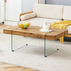 Table basse rectangulaire, blanc/bois/noir, pieds en verre trempé, plateau en MDF, 1 personne