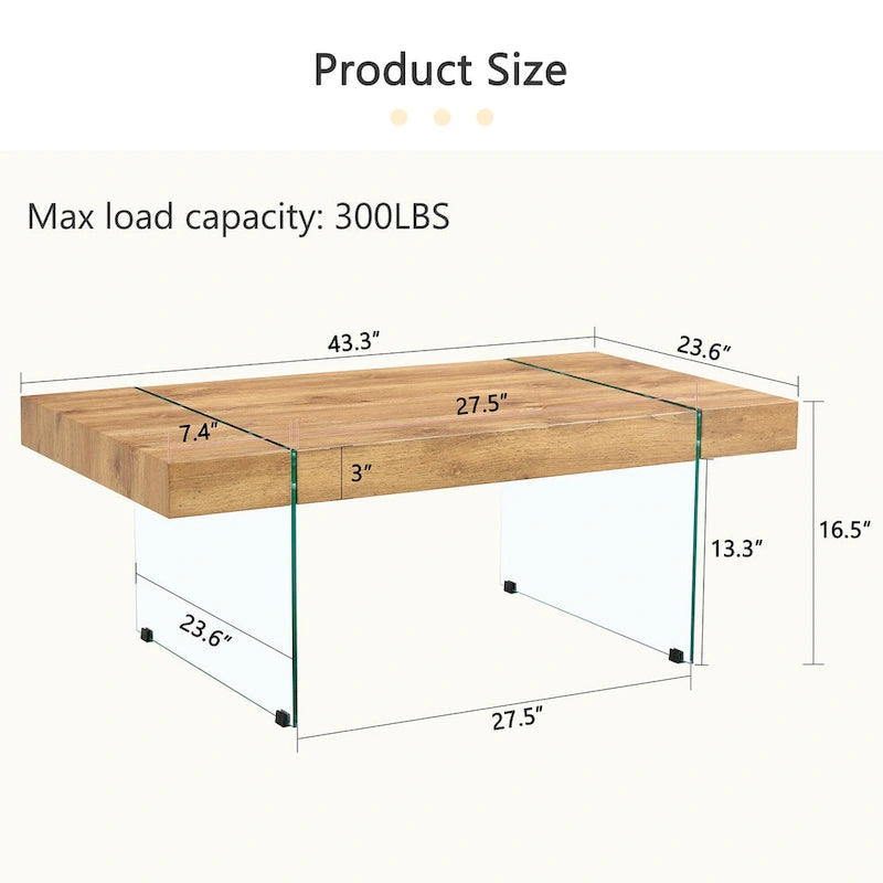 Table basse rectangulaire, blanc/bois/noir, pieds en verre trempé, plateau en MDF, 1 personne