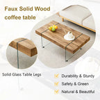 Table basse rectangulaire, blanc/bois/noir, pieds en verre trempé, plateau en MDF, 1 personne