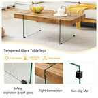 Table basse rectangulaire, blanc/bois/noir, pieds en verre trempé, plateau en MDF, 1 personne